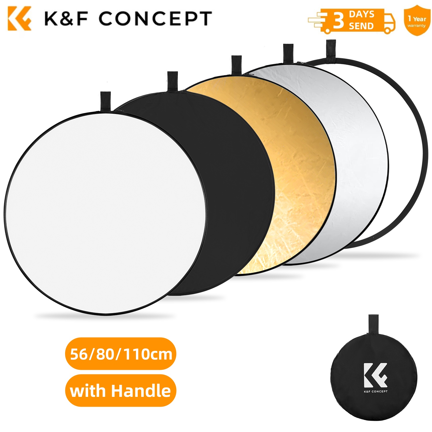 Photography Lighting Reflectors - K&F CONCEPT 56/80/110cm 5'i 1 Arada