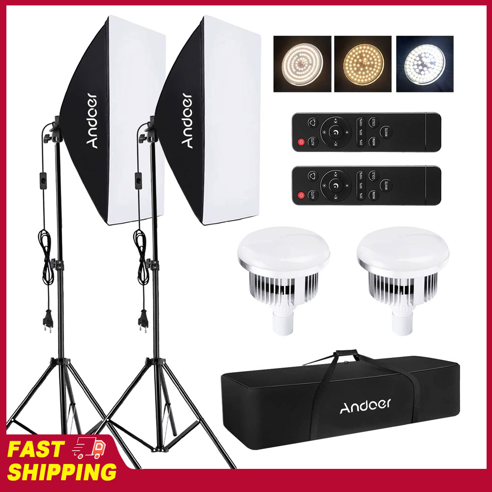 Photography Lighting Set Up - Andoer Softbox Aydınlatma Seti Stüdyo Fotoğrafçılık