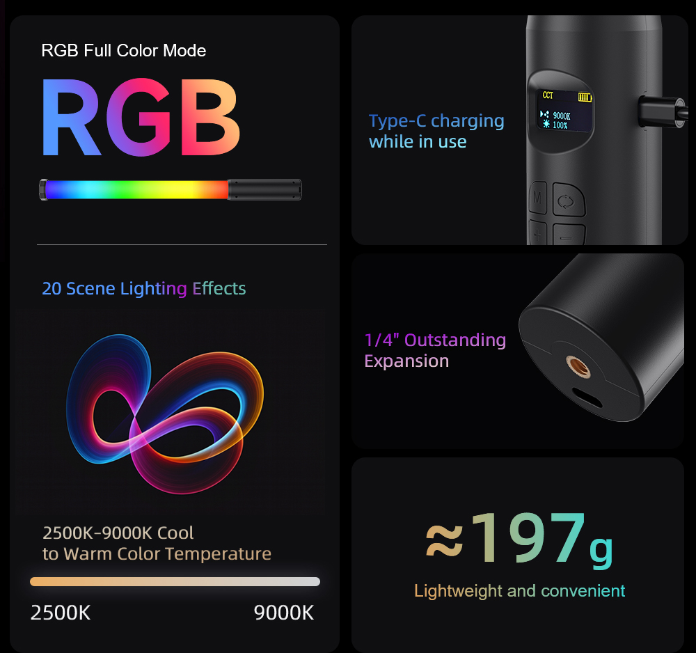 LUXCEO P300 RGB Tüp 5W 380LM V - Photography Lighting Wand incelemesi ve fiyatı